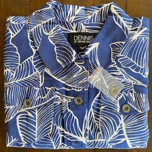 Dennis Basso Linen Blend Button Front Jacket in Cobalt Leaf Print, Women's 16R